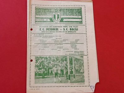 Program meci fotbal PETROLUL PLOIESTI - SC BACAU (24.11.1985) foto