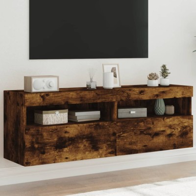 vidaXL Comodă TV de perete cu LED, 2 buc. stejar fumuriu, 60x30x40 cm foto