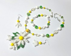 Reducere Set handmade margarete unicat, colier, bratara, cercei, flori margele foto