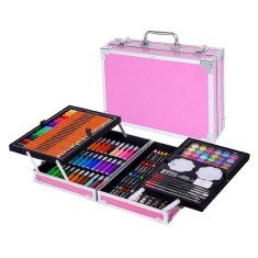 Set 145 piese pentru pictura, pentru copii sau adulti, pixuri de colorat, creioane colorate si vopsele de pictura, cu geanta de transport roz, model a
