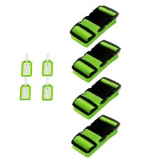Set 4 curele cu etichete pentru bagaje, 180 x 5 cm, poliester, plastic, verde, negru