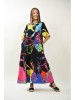 ROCHIE IMPRESIE CU FLUTURI SI PALETA CURAJOASA DE CULORI SI MANECI TIP CLOPOT TALIE UNICA Multicolora