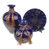 Set 2 vaze decorative si farfurie din ceramica, Albastru, 725H