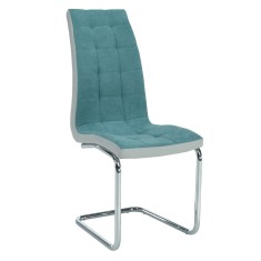 Scaun tapiterie textil verde piele ecologica gri picioare crom Saloma 42x56.5x105 cm