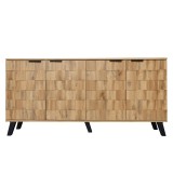 Bufet modern cu 4 uși, model geometric al texturii lemnului, spațiu generos de depozitare, 160,5x35,5x78 cm, Culoare naturală