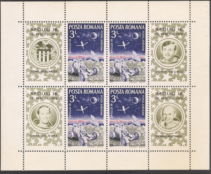 Romania 1972 - LP 791a, Apollo 16, minicoala, MNH