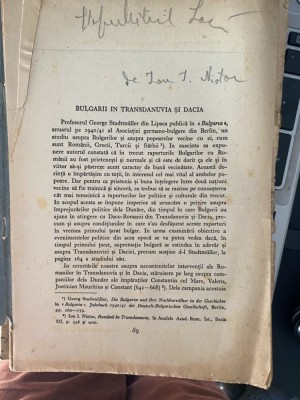 Ion I. Nistor - Bulgarii in Transdanuvia si Dacia - 1943 EXTRAS foto