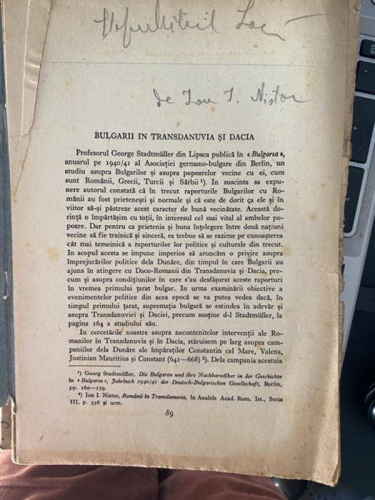 Ion I. Nistor - Bulgarii in Transdanuvia si Dacia - 1943 EXTRAS
