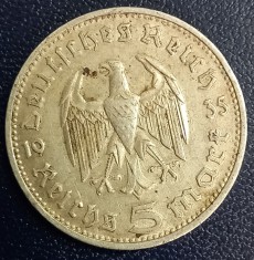 (A1068) MONEDA DIN ARGINT GERMANIA - 5 MARK 1935, LIT. D, PAUL VON HINDENBURG