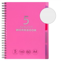 Caiet cu Spirala, Fucsia, A4, 5 Subiecte, 140 File, Coperta Dura