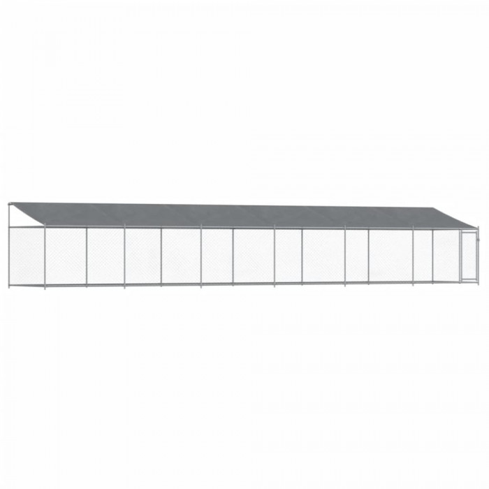 Cusca caini cu acoperis si usa, gri, 12x2x2 m, otel galvanizat GartenMobel Dekor