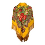 Esarfa tip sal cu flori, Dacali, galben, 107 x107 cm