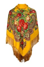 Esarfa tip sal cu flori, Dacali, galben, 107 x107 cm