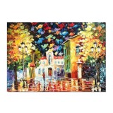 Tablou pictat manual, Plimbare prin centrul vechi, 70x50cm ulei pe panza in cutit efect 3D, Spectaculos