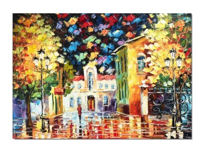 Tablou pictat manual, Plimbare prin centrul vechi, 70x50cm ulei pe panza in cutit efect 3D, Spectaculos foto