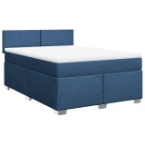 Cumpara ieftin Pat box spring cu saltea, albastru, 140x200 cm, textil