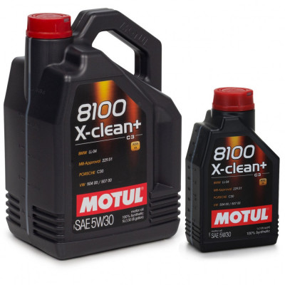 Set Ulei Motor Motul 8100 X-Clean+ 5W-30 5L 106377 + Ulei Motor Motul 8100 X-Clean+ 5W-30 1L 106376 foto