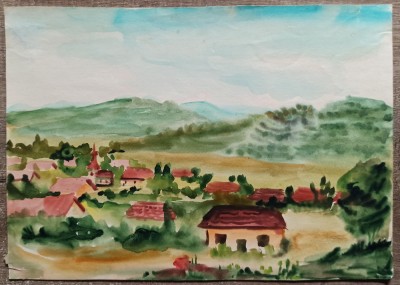 Comuna Aurel Vlaicu// acuarela nesemnata foto