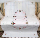 Fata de masa Vintage din bumbac cu broderie manuala florala aplicata tip quilt- CRACIUN