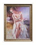 Tablou seminud pictat manual, Feminitate, 80x60cm ulei pe panza, delicat, Mircea Iordache