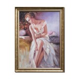 Tablou seminud pictat manual, Feminitate, 80x60cm ulei pe panza, delicat, Mircea Iordache