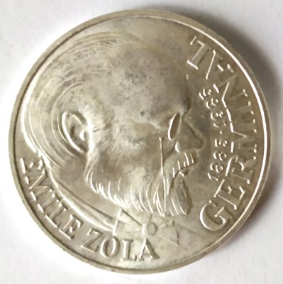 FRANTA 100 FRANCI 1982 EMILE ZOLA GERMINAL ARGINT AUNC UNC 900/1000 15 G foto