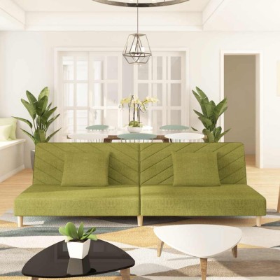 vidaXL Canapea extensibilă cu 2 locuri, 2 perne, verde, textil 375894 foto