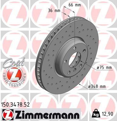 ZIMMERMANN SPORT COAT Z 150.3478.52 Disc frana perforat, ventilat interior, acoperit (cu un strat protector), continut ridicat de carbon foto