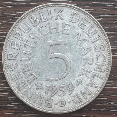 (A844) MONEDA DIN ARGINT GERMANIA - 5 MARK 1959, LIT D, TIRAJ 496.000 BUC., RARA foto