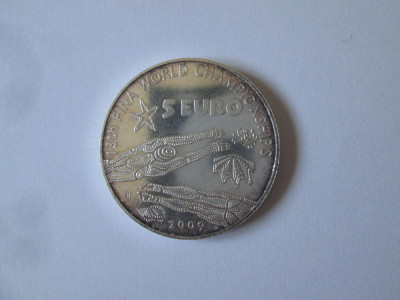 Italia 5 Euro 2009 aUNC com:Cam.Mondial de &amp;Icirc;not argint 925,diam.=32 mm,gr.=18 gr foto