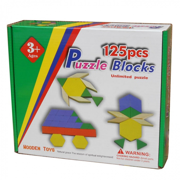 Tangram din lemn cu 125 piese, 7Toys