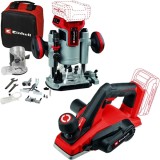 Einhell TP-RO 18 Set Li BL + TE-PL 18/82 Li PXC - Masina de frezat fara acumulatori si incarcator Li-Ion 18 V - Ah 6 8 mm + Rindea 82 mm