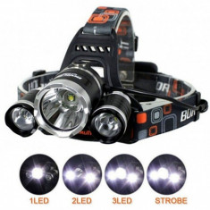 Lanterna De Cap 3 x Led Cree XML T6 Frontala Cu Lupa + 2x Acumulatori foto