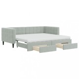Cumpara ieftin Pat de zi cu extensie si sertare, gri deschis 90x190 cm catifea