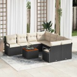 VidaXL Set Canapea Grădină 9 pcs Negru, alb mare Ratan și material