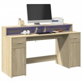 VidaXL Birou cu lumini LED stejar sonoma, 160x55x91 cm, lemn prelucrat