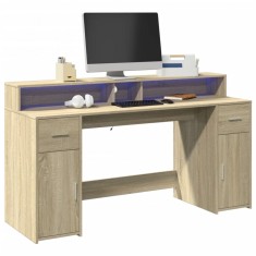 vidaXL Birou cu lumini LED stejar sonoma, 160x55x91 cm, lemn prelucrat 3309431