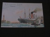 Carte Poștală Cunard Line - Vaporul &quot;Ivernia&quot; cu Coșuri Roșii și Remorcher Belle &Eacute;poque,Modern