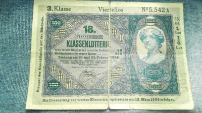 Bilet de loterie vechi 1928 Austria 18. Osterreichische Klassen Lotterie 12 Marz foto