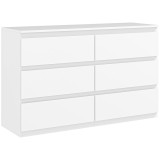 HOMCOM Comodă cu 6 Sertare și Picioare Antiderapante din Lemn, 120x39x75 cm, Alb | Aosom Romania