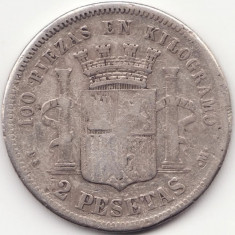 Moneda Spania - 2 Pesetas 1870 (1874) - Guvern provizoriu - DE-M - Argint