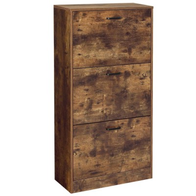 VASAGLE Dulap pantofi cu 3 usi rabatabile, din lemn, pentru 12-18 perechi, 60x24x120cm, maro rustic Household NewTrend foto