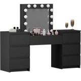 Masa de toaleta/machiaj, negru, cu oglinda si LED-uri, Antonia, 155x42x135 cm GartenVIP DiyLine