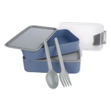 Caserolă Alimente, Fely, 800-ML, Plastic, Albastru-Gri, Set 2 Bucăți, Furculiță și Lingură Incluse, Oem