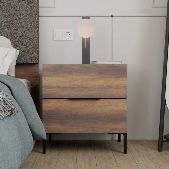 Noptiera Adore Oryana, 2 sertare, Alb - Nuc, 55 x 59 x 44