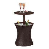 Masa/bar, ratan sintetic, inaltime reglabila, cu container gheata, maro, 49x57/82 cm GartenVIP DiyLine, Strend Pro