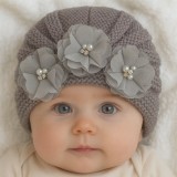 Caciulita tip turban cu floricele - Gri (Marime Disponibila: 0-6 luni)