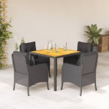 VidaXL Set mobilier de grădină cu perne, 5 piese, negru, poliratan
