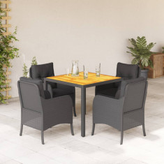 vidaXL Set mobilier de grădină cu perne, 5 piese, negru, poliratan