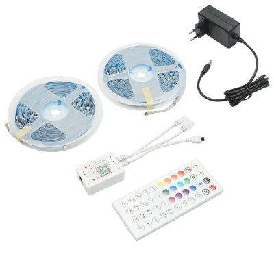 Banda LED smart 2x15m, 24V cu telecomanda, control vocal, bluetooth, aplicatie USB, 30m RGB IP20 Breckner Germany foto